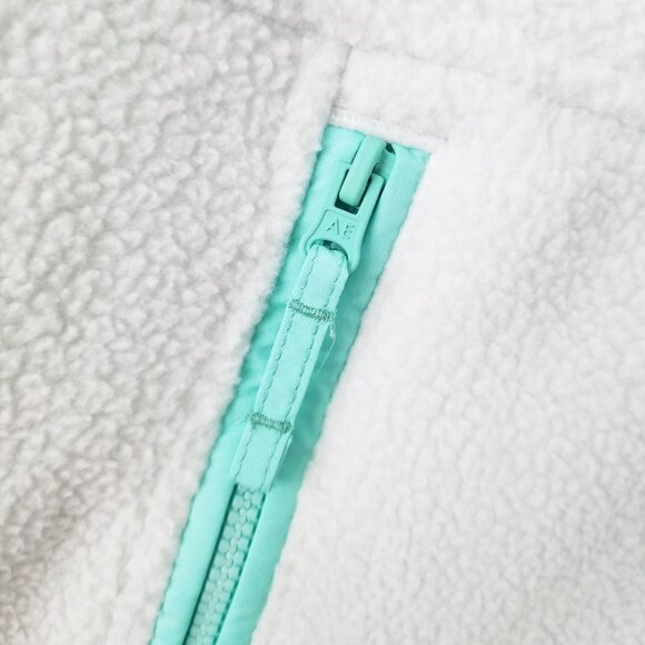 American Eagle Overesized Fleece Sherpa Snap Jacket Size M Mint Green Sea Foam - Picture 13 of 16